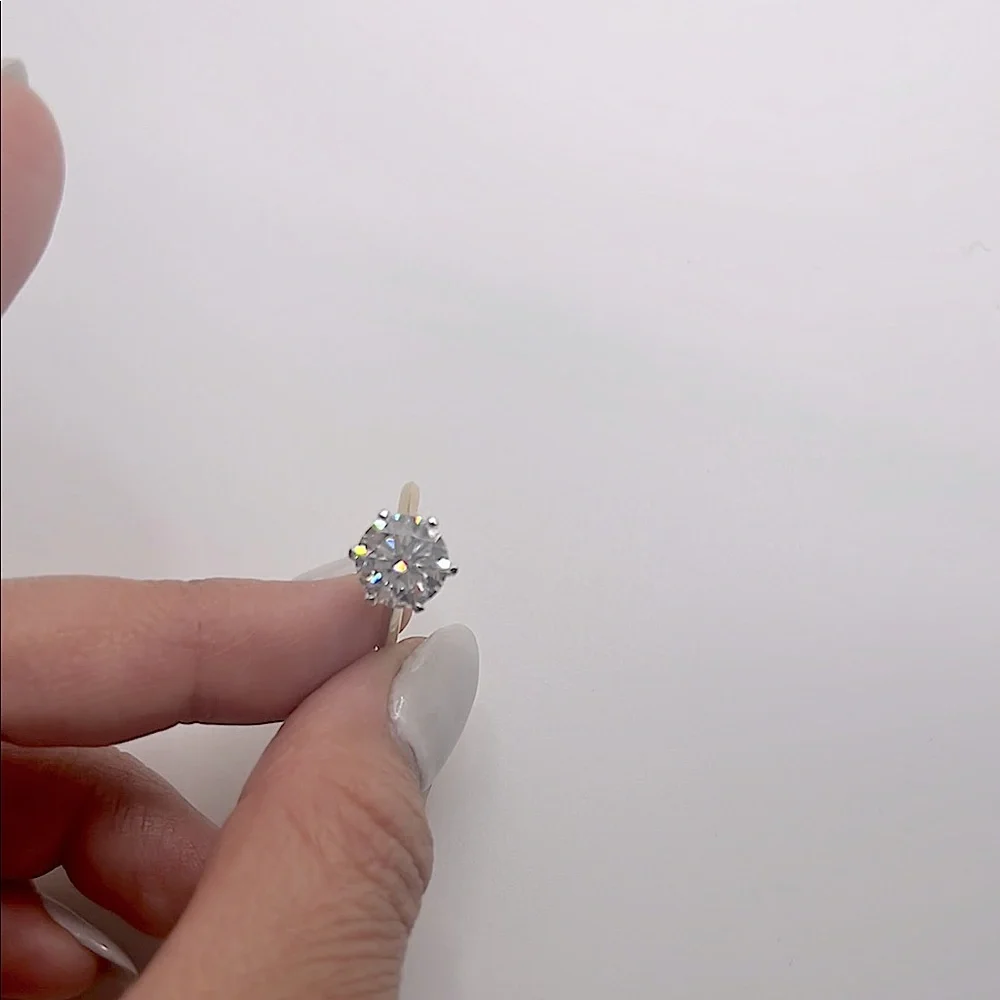 14kt white and yellow solid gold 3carat tw Solitaire Ring with Sleek Band